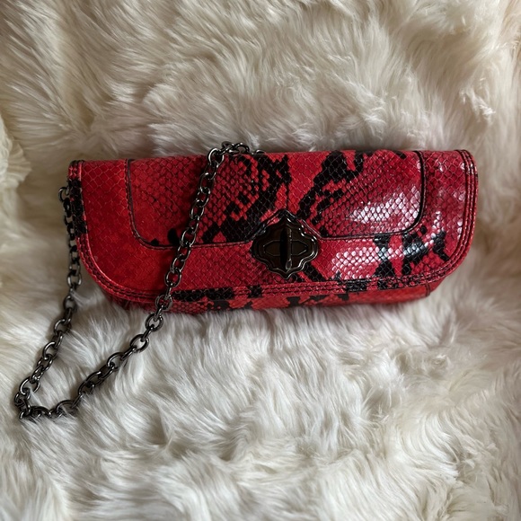 OrYANY Leather Snakeskin Style Red Shoulder Handbag Clutch New - Picture 1 of 11